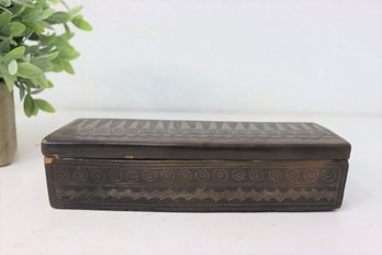Vintage Primitive Engraved Wooden Keeper Box