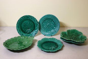 Group Lot Of Vintage Cabbageware And Green Leafware Plates
