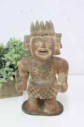 Vintage Mexican Folklore Ceramic Statue Of Maize Bearer/Centeotl God Of Corn