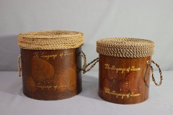 Pair Of Steamer Trunk Style Nesting Box And Rattan Lids ' Language Leaves ' Made In The Philippines