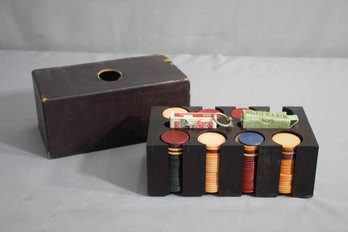 Vintage Poker  Caddy With Chips And Cards