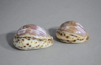 Pair Of Hand-Carved Pastoral Landscape Shells