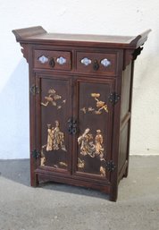 Chinoiserie Altar Cabinet With Porcelain Inlay Medallions And  Composition Figures