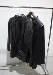 Rack F - Two Vintage Ladies Black Leather Jackets -(size L)