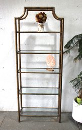 Vintage 1960s Faux Bamboo Pagoda Etagere With Glass Shelves