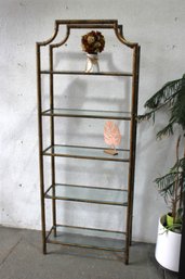 Vintage 1960s Faux Bamboo Pagoda Tagre With Glass Shelves