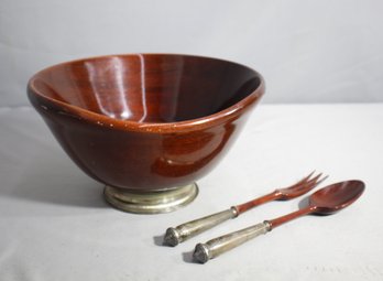 Vintage Mahogany And Sterling Silver Serving Set