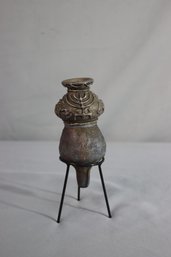 Small Ancient Vase On A Metal Base -8'h