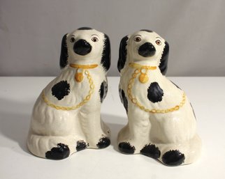 Pair Of 7.5' Staffordshire-Style Ceramic Dog Figurines  Black And White