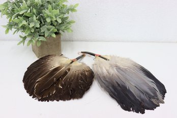 Two Vintage Natural Ostrich Feather Fans