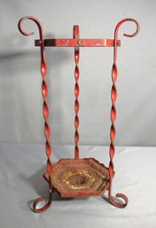 Vintage Red Wrought Iron Umbrella Stand With Twisted Design