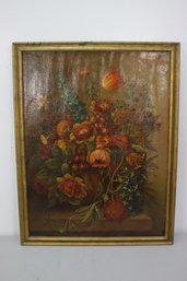 Vintage Oil On Canvas, Still Life With Beaucoup Flowers