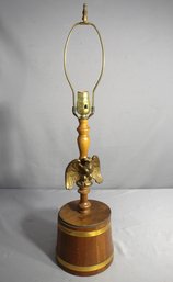 Vintage Wooden Table Lamp With Brass Eagle Accent