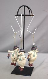 Group Lot Of Open-Arm And Top Hat Snowmen Ornaments