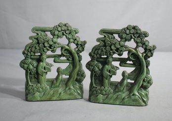 Pair Of Vintage Syroco Wood Scholar And Pine Tree Bookends