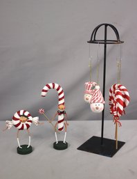 Group Lot Of 6 Candy Cane Ornaments And Figurines