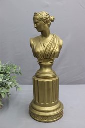 Cast Plaster Bust Of Goddess Diana On Column Plinth