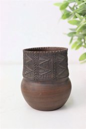 Signed By Artist Art Studio Pottery Decorated Collar Vase