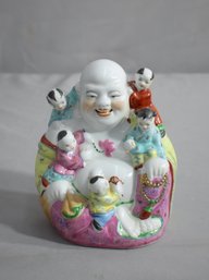 Chinese Famille Rose Budai & Boys Group Figurine