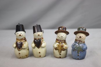 Group Lot Of 4 Vintage Christmas Ornaments - Ceramic Glazed  Country Snowman Figurines