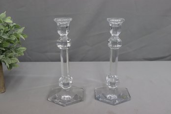 Pair Of Val St Lambert Crystal Candle Holders