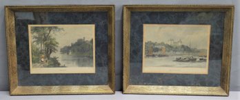 Two Small Engraving Reproductions Of Chaumont And Vernay In Elaborate Mattes And Frames