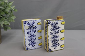 Pair Of Portuguese Majolica Book Flasks