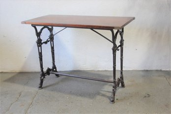 Vintage Cast Iron & Walnut Bistro Trestle Table