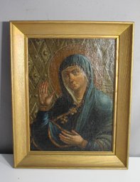 Antique Religious Icon Oil Painting On Canvas