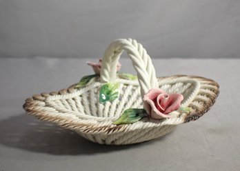 Capodimonte Ceramic Basket Candy Dish With Handle