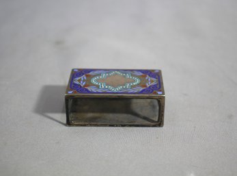 Enamel Matchbox With Intricate Decorative Design, Features A Colorful Enamel Inlay On The Top