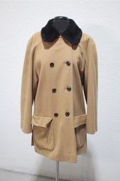 Vintage Elegance Drizzle Wool Peacoat With Faux Fur Collar-(size 6)