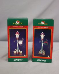 Two Kurt Sadler Snowtown Village Lamp Post Figurines, Original Boxes