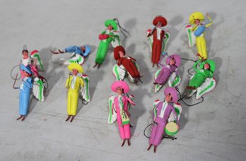 Vintage Mexican Folk Art Clay Ornaments  Angel Musicians With Instruments