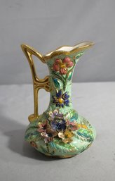 Bequet Quaregnon Hand Painted House Blue Gold Trim Pitcher Vase Belgium 7
