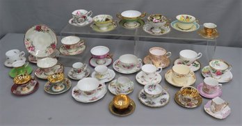 Group Lot Of Vintage Colorful And Gold Embellished Fine China And Porcelain Cups, Saucers, Etc