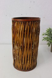 Woven Cane And Reed Circular Waste Basket