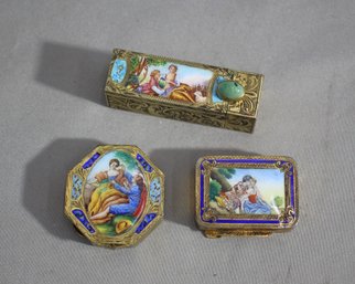 Vintage Enamel Lipstick Holder And Snuff Boxes Collection
