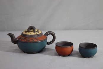 Chinese Yixing Zisha Clay THREE FRIENDS OF WINTER Theme Teapot With 2 Cups