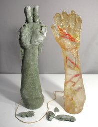 Lot Of Two Sculptural Hand Art Pieces  Mixed Media, Damaged Condition