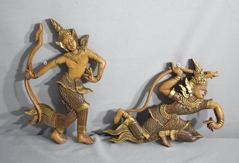Carved Royal Siamese Wooden Wall Figurines