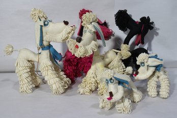 Vintage Handmade Yarn Poodle Dog Figures - Set Of 6 In Multiple Colors