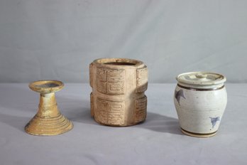American Museum Of Natural History Reproduction Pottery, Stone Urn, Candle Holder