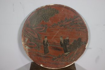 Vintage Round Two Sided Chinese Painted Relief Wall Hanging - See Photos For Condition