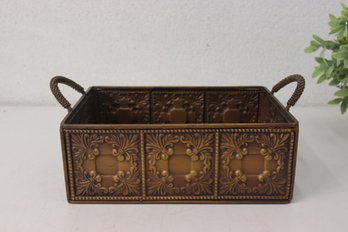 Tawny Brown Metal Rectangular Box With 2 Coil-Braid Handles