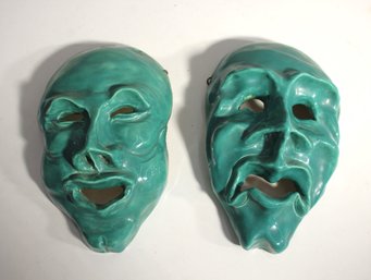 Set Of Two Handmade Ceramic Masks  Tragedy And Comedy Expressions-9' X 6'