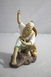 Expressive Chinese Mudman Fishing Figurine
