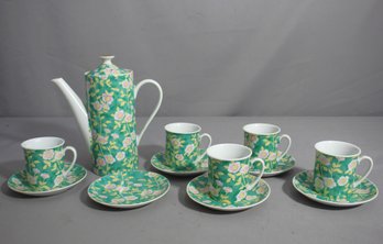 Japanese Floral Porcelain Espresso Set-(missing One Cup)
