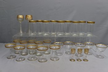 Assorted Lot Of Gold Trim Glass