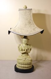 Vintage Resin Goddess Tara Table Lamp With Pagoda Shade